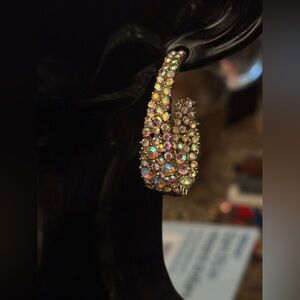Luminous Aurora Rhinestone Hoop Earrings • Vintage Sparkle Statement Disco Glam